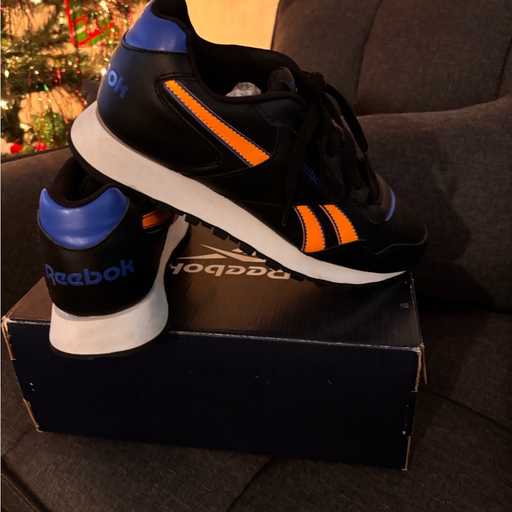 Reebok unisex Black and Blue Sneakers with Orange Accents